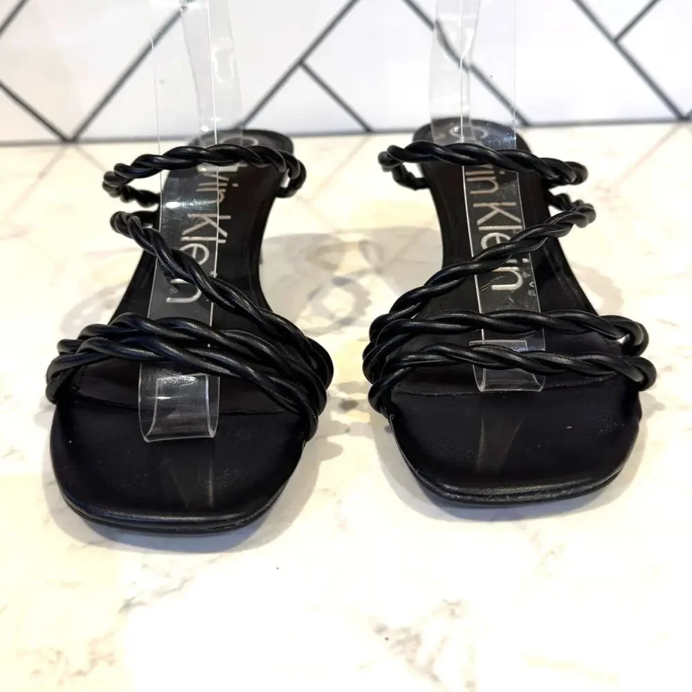 Calvin Klein Ileyia Strappy Slip-On Dress Sandals black size 9 minimalist